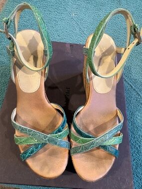 Prada Green Multi-Tone Strappy Women's Sandals